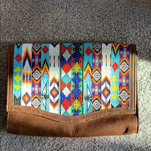 Beaded clutch all leather purse by Streets Ahead.